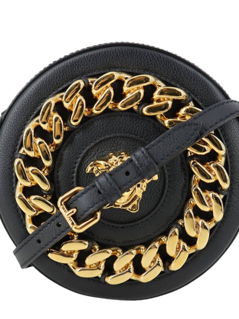 Versace  La Medusa Mini Calfskin Leather Round Crossbody Bag Black